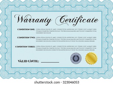 Warranty template. Vector illustration. Easy to print. With sample text. 