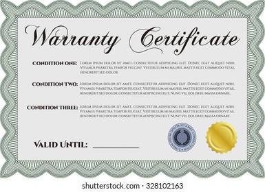 Warranty template. Vector illustration. Easy to print. With sample text. 