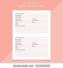 Warranty Tracker Log Book | Warranty Tracker Journal | Warranty Tracker Printable Template