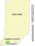 Warrick County and city of Boonville location on Indiana state map