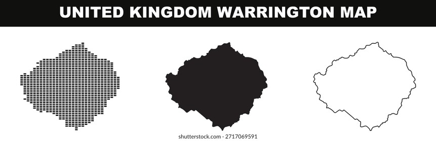 Mapa de Warrington en Reino Unido con patrón de puntos y estilos de contorno y sólidos