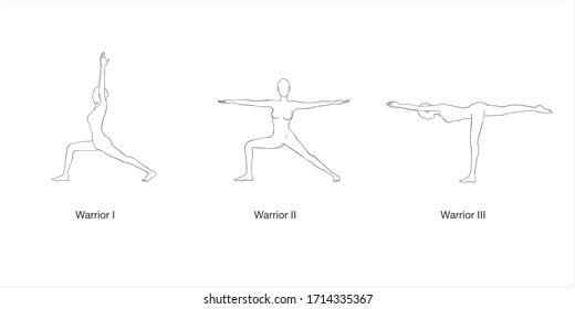 warrior 3 Pose  yoga practice outline Vector isolation on White background   healthy and beauty