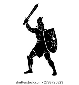Warrior in Armor Brandishing Sword and Shield