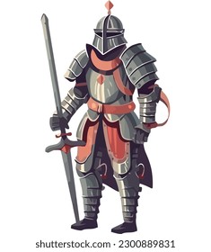warrior in armor with a sword over white