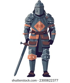 warrior in armor and wielding sword over white