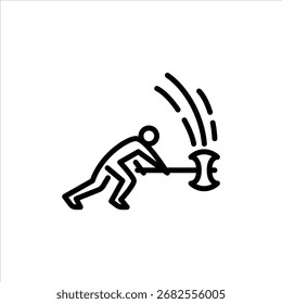 warrior attacking with axe outline icon. figure warrior line art illustration.