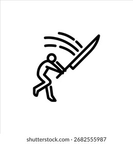 warrior attacking with long sword outline icon. figure warrior line art illustration.