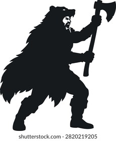 Warrior, bear costume, axe, primal strength, wild.