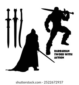 Conjunto de vetor de silhueta preta guerreiro, espada guerreiros e lâmina Silhueta Clipart Bundle Vol 04