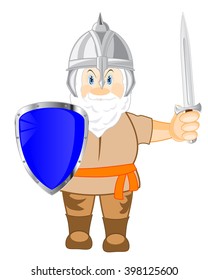 Warrior with blade and in send on white background is insulated