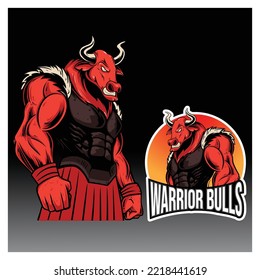 warrior bulls esport logo design vector illustration