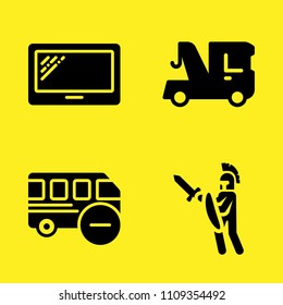 warrior, bus, tablet and crane vector icon set. Sample icons set for web and graphic design
