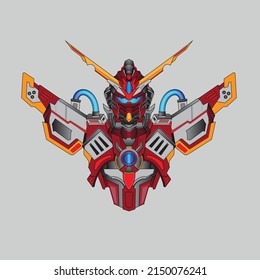 robot guerrero ciborg caballero en el fondo sagrado de ornamentos de geometría, Perfecto para el diseño de camisetas, adhesivo, afiche, mercadería y logotipo de deporte electrónico