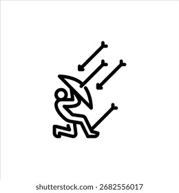 warrior defending with shield outline icon. figure warrior line art illustration.