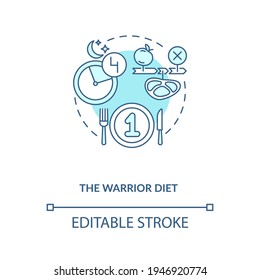The warrior diet blue concept icon. Healthy eating pattern. Dietary strategy. Intermittent fasting idea thin line illustration. Vector isolated outline RGB color drawing. Editable stroke