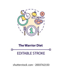 The warrior diet concept icon. Healthy eating pattern. Dietary strategy. Intermittent fasting idea thin line illustration. Vector isolated outline RGB color drawing. Editable stroke