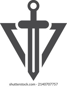 Emblema guerrero. Signo de triángulo de espada. Icono de superhéroe