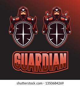 Warrior Esport Logo. Esport logo template with shield and wearing a helmet and combat armor