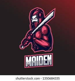 Warrior Esport Logo. Esport logo template with sword and wearing a helmet and combat armor