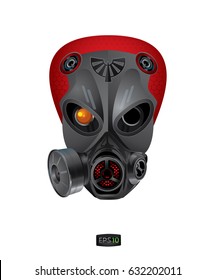 Warrior face. Wearing a bird gas mask on white background.Creativ design