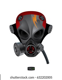 Warrior face. Wearing a thunder gas mask on white background.Creativ design