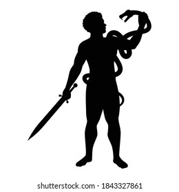 A warrior fight against snake monster silhouette vector