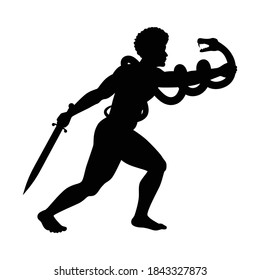 A warrior fight against snake monster silhouette vector