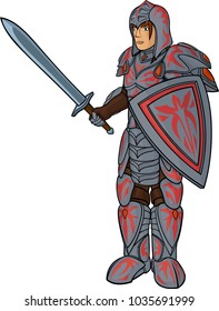 Warrior in full heavy armour on white background