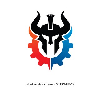 Warrior and Gear Logo Template Design Vector, Emblem, Design Concept, Creative Symbol, Icon