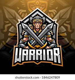 Warrior girls esport mascot logo design svg