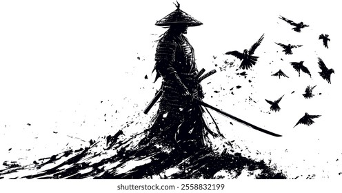 Warrior Gothic with Birds Abstract On Black and White background Wrap Livery Sticker Design