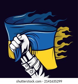 Kriegerhand mit ukrainischer Flagge