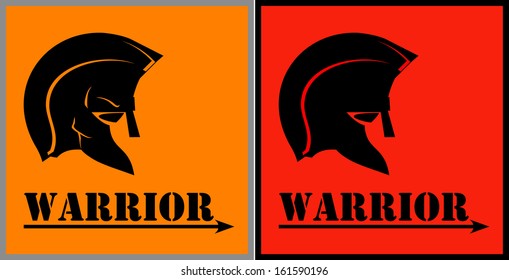 warrior head combine with text and arrow icon. side view. vector illustration 
