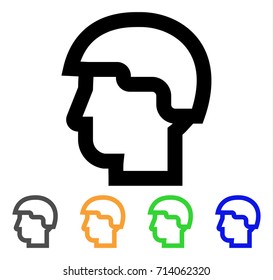 Warrior Head icon. Vector illustration style is a flat contour iconic warrior head symbol with black, gray, green, blue, yellow color variants. Designed for web and software interfaces.