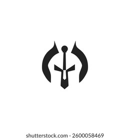 warrior head. silhouette of spartan head with his sword