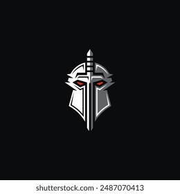 Kriegerhelm-Kombination mit Schwert. Logo-Design.