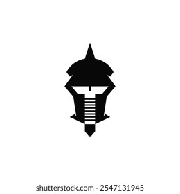 Warrior helmet and fastening bolt, negative space logo design.