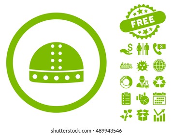 Warrior Helmet icon with free bonus pictograph collection. Vector illustration style is flat iconic symbols, eco green color, white background.