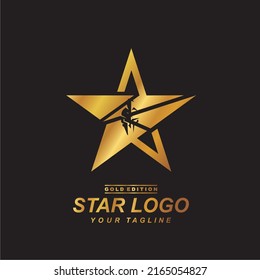 Warrior helmet inside golden star logo. 