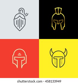 Warrior helmet logo set. Trendy line art design. Eps10 vector illustration.