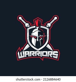 warrior helmet logo with shield and sword