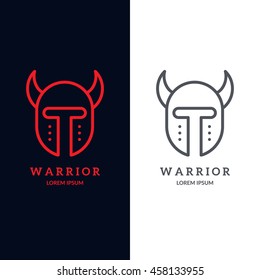 Warrior helmet logo. Trendy line art design. Eps10 vector illustration.