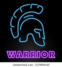 warrior helmet neon sign, modern glowing banner design, colorful modern design trends on black background. Vector illustration.
