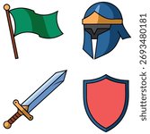 Warrior helmet sword shield vector isolated white background