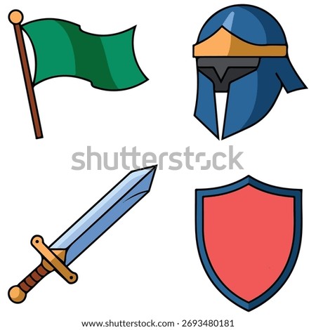 Warrior helmet sword shield vector isolated white background