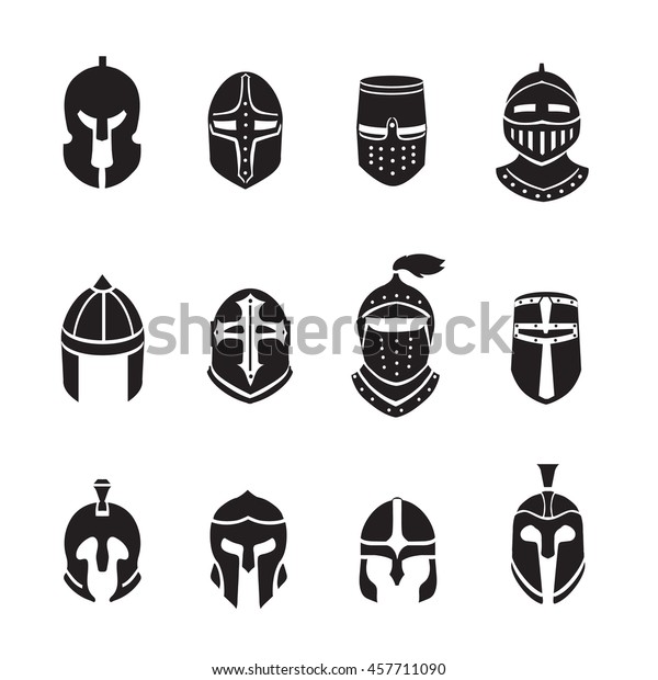 Warrior Helmets Black Icons Logos Set Stock Vector (Royalty Free) 457711090