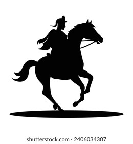 A warrior with a horse black silhouette vector isolated view