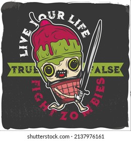 Warrior ice cream with a sword , t-shirt design
