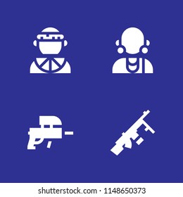 warrior icon. 4 warrior vectors with machine gun, massai, paintball and zulu icons for web and mobile app