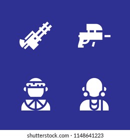 warrior icon. 4 warrior vectors with paintball, massai, zulu and machine gun icons for web and mobile app